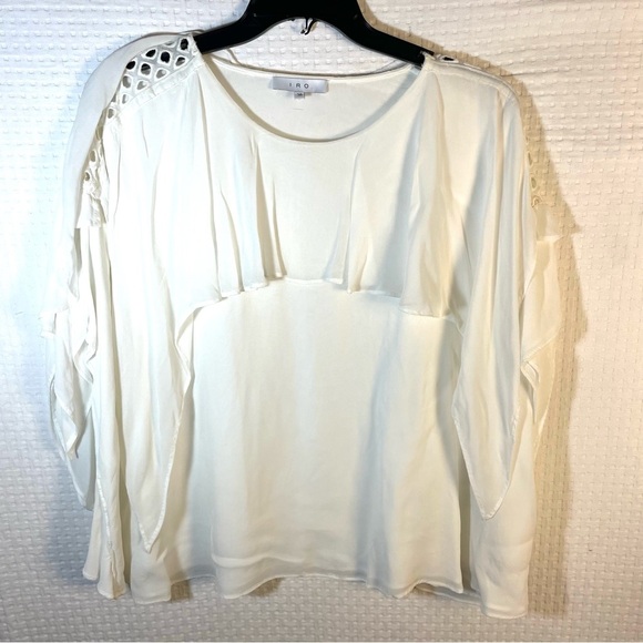 IRO Graham Top Size 38 US Medium White Draped Layered Cap Sleeve Dolman Lattice - Picture 3 of 9